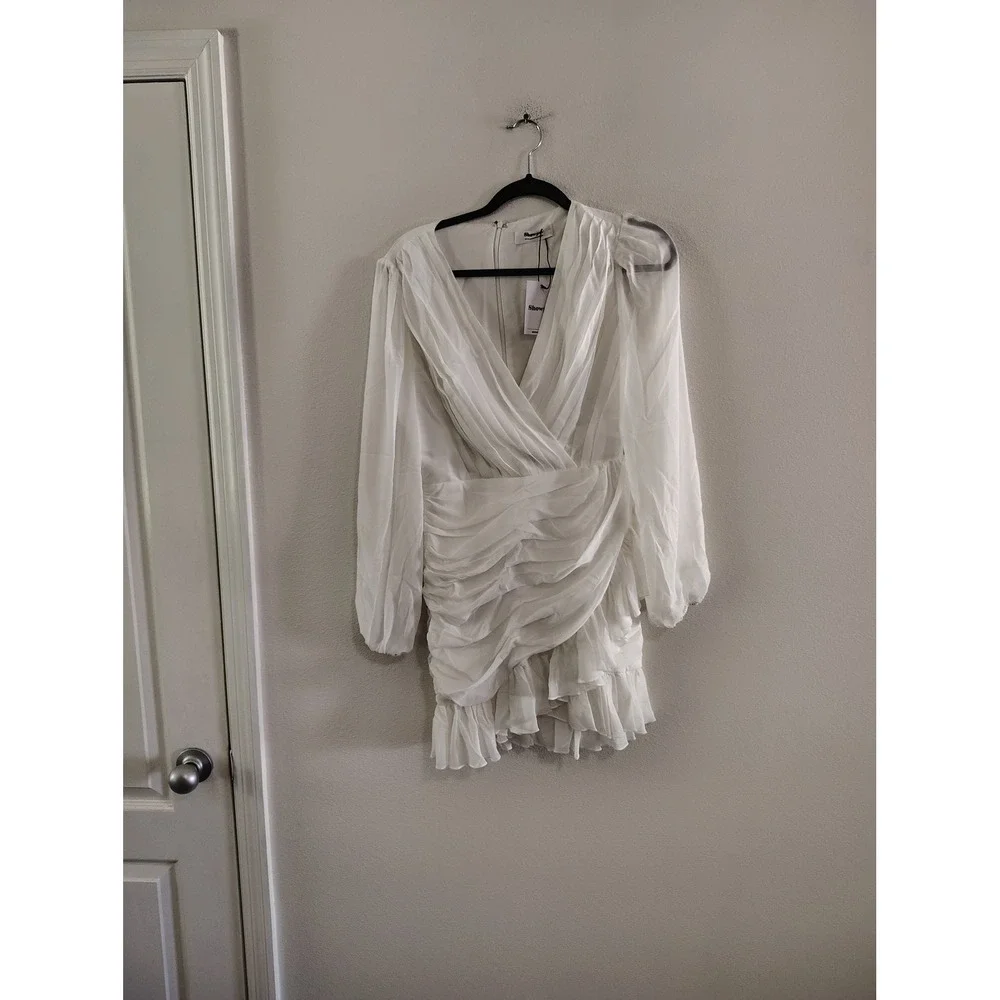 Showpo Can I Be Your Honey Plunge Balloon Sleeve Mini Dress White Size 6 S010197